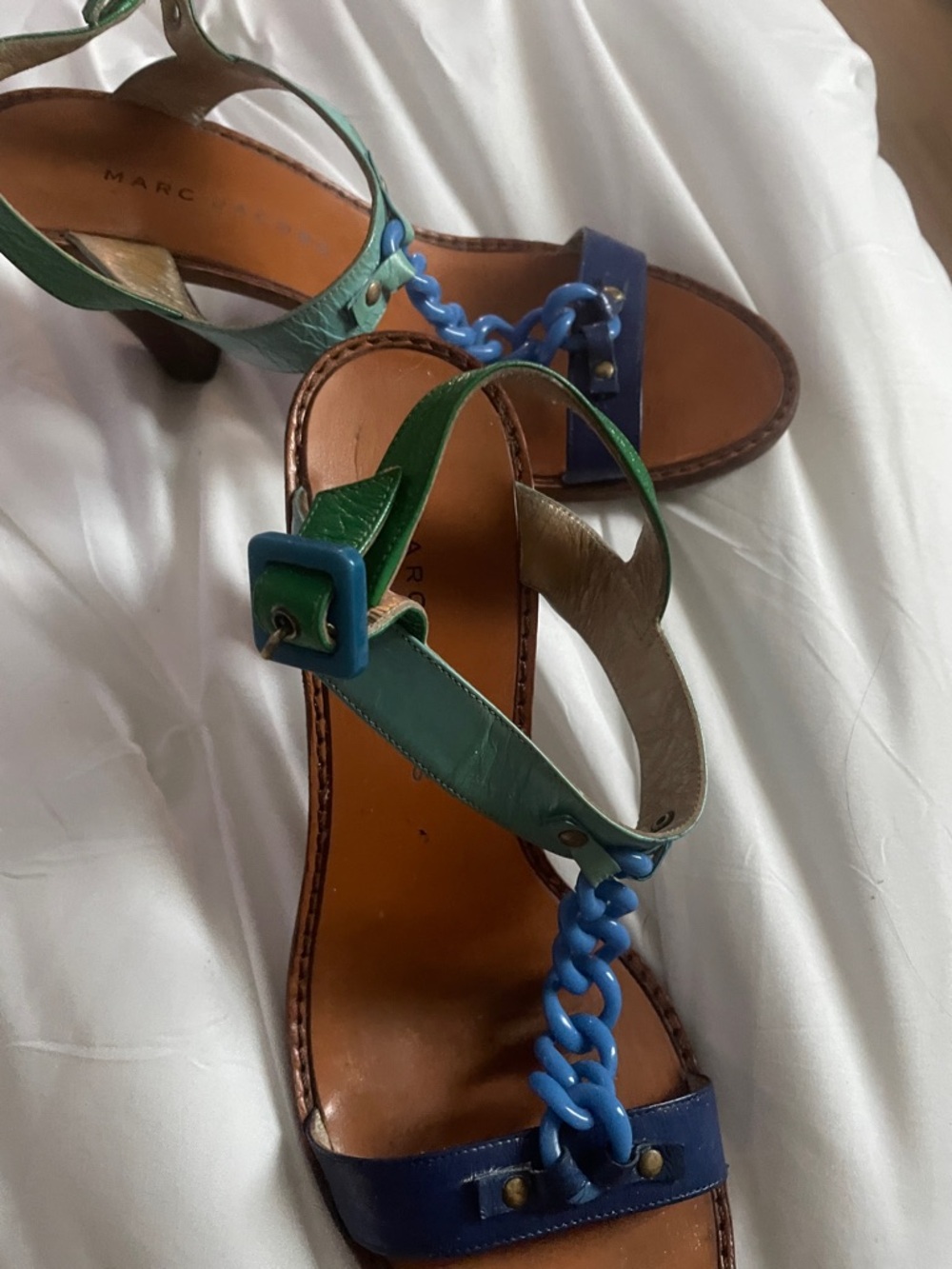 Marc by Marc Jacobs Blue Chain & Green Strap Heeled Sandals
